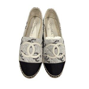 Chanel Espadrille Flats Canvas & Leather CC Logo Design Black/Gray